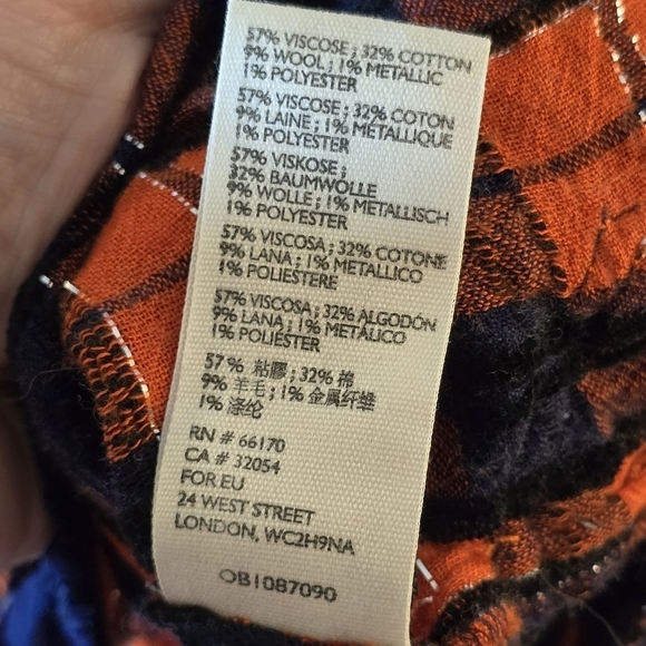 We The Free Orange Blue Plaid Button Snap Raw Hem Long Sleeve Oversized Top, XS - Picture 7 of 9